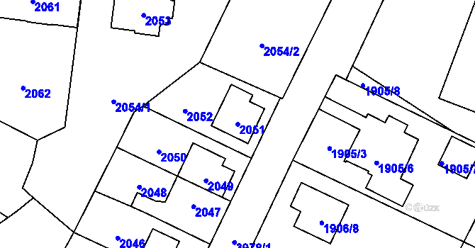 Parcela st. 2051 v KÚ Nová Paka, Katastrální mapa