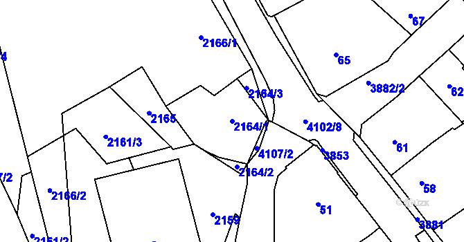 Parcela st. 2164/1 v KÚ Nová Paka, Katastrální mapa