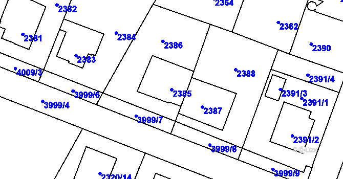 Parcela st. 2385 v KÚ Nová Paka, Katastrální mapa
