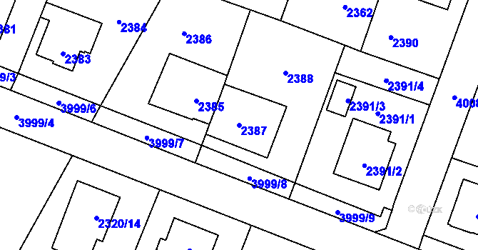 Parcela st. 2387 v KÚ Nová Paka, Katastrální mapa