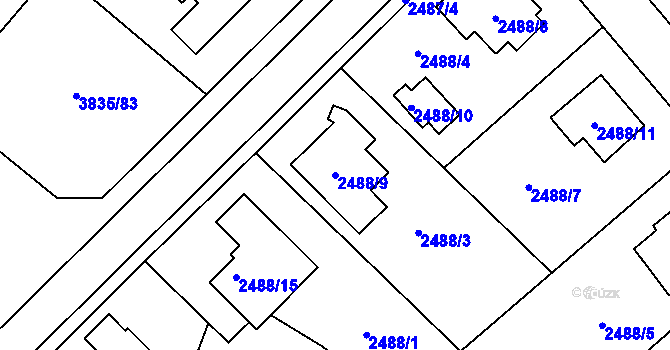 Parcela st. 2488/9 v KÚ Nová Paka, Katastrální mapa