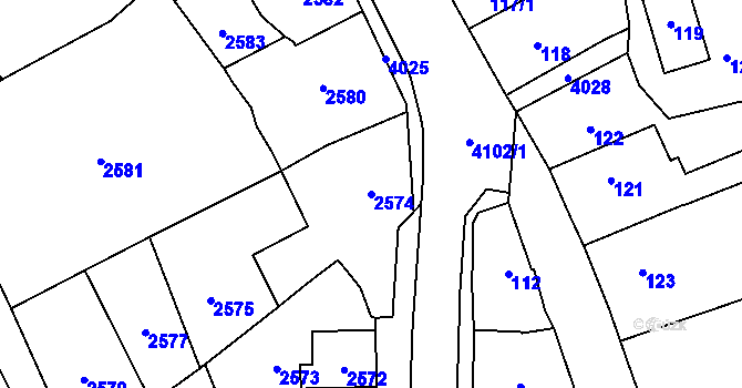 Parcela st. 2574 v KÚ Nová Paka, Katastrální mapa