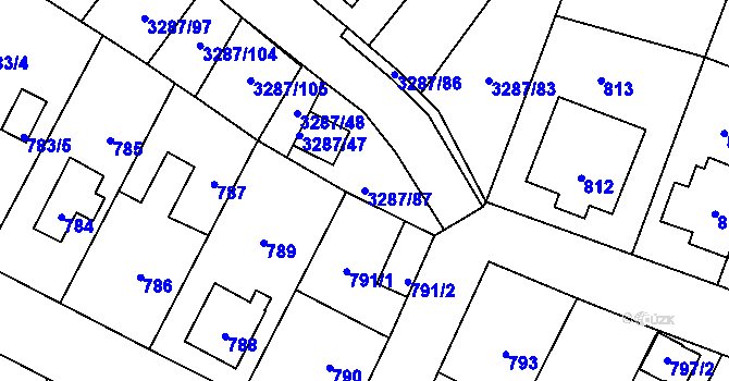 Parcela st. 3287/87 v KÚ Nová Paka, Katastrální mapa