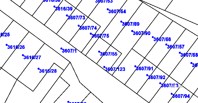Parcela st. 3607/55 v KÚ Nová Paka, Katastrální mapa