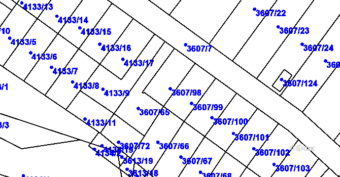 Parcela st. 3607/98 v KÚ Nová Paka, Katastrální mapa