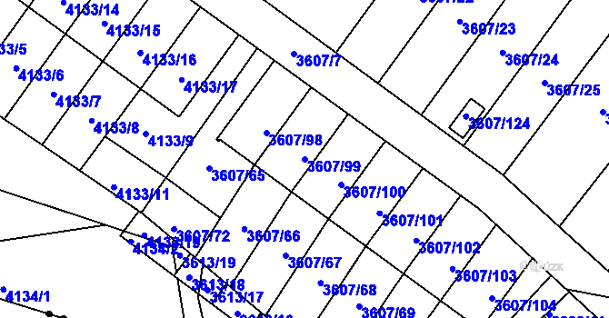 Parcela st. 3607/99 v KÚ Nová Paka, Katastrální mapa