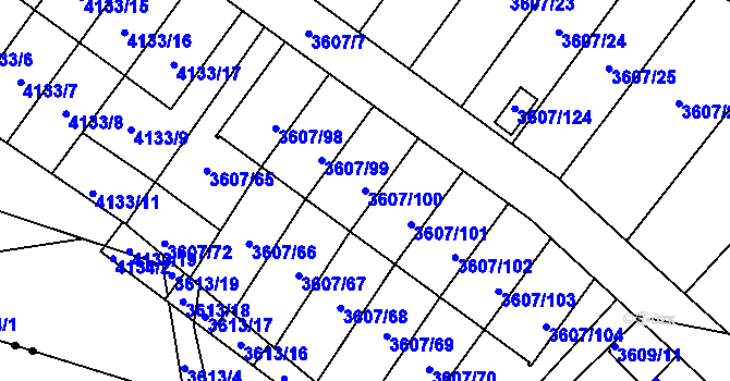 Parcela st. 3607/100 v KÚ Nová Paka, Katastrální mapa