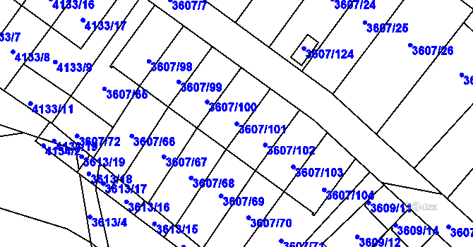 Parcela st. 3607/101 v KÚ Nová Paka, Katastrální mapa