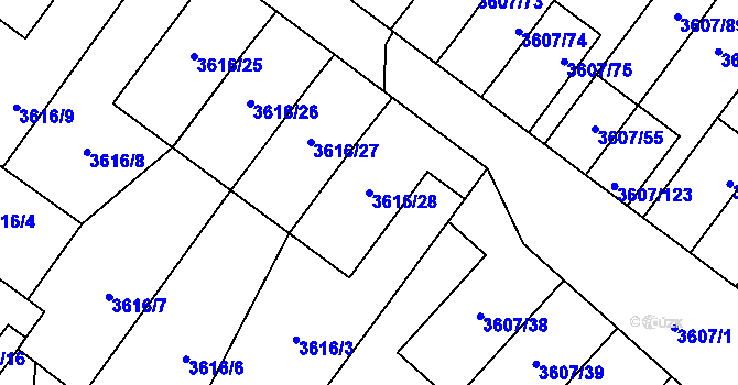 Parcela st. 3616/28 v KÚ Nová Paka, Katastrální mapa