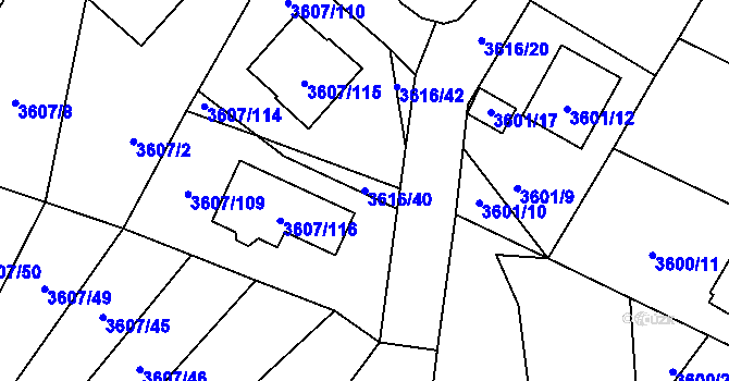 Parcela st. 3616/40 v KÚ Nová Paka, Katastrální mapa