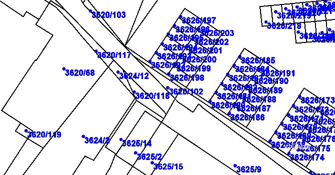 Parcela st. 3620/102 v KÚ Nová Paka, Katastrální mapa