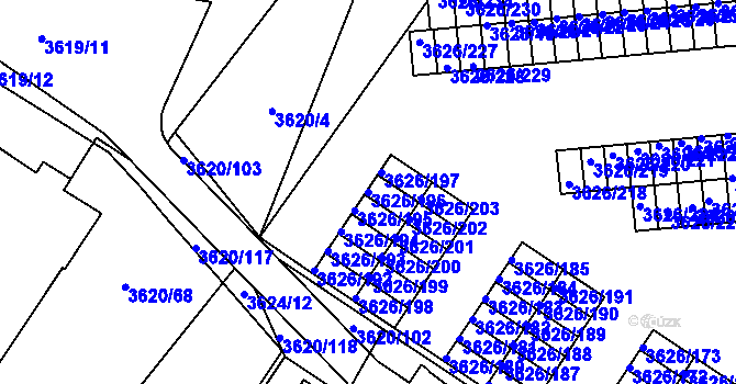 Parcela st. 3626/196 v KÚ Nová Paka, Katastrální mapa