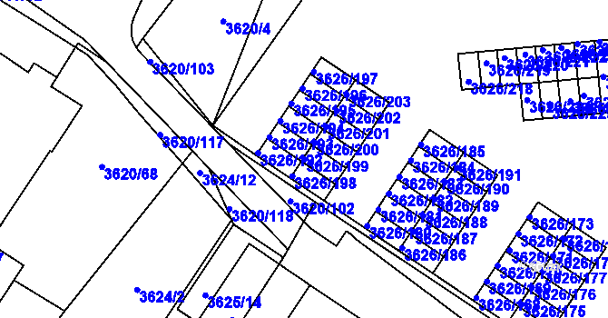 Parcela st. 3626/199 v KÚ Nová Paka, Katastrální mapa