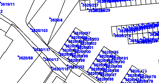 Parcela st. 3626/202 v KÚ Nová Paka, Katastrální mapa