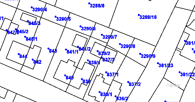 Parcela st. 839/2 v KÚ Nová Paka, Katastrální mapa