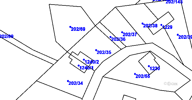 Parcela st. 202/35 v KÚ Nová Pec, Katastrální mapa
