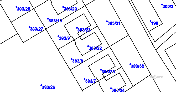 Parcela st. 383/22 v KÚ Nová Pec, Katastrální mapa