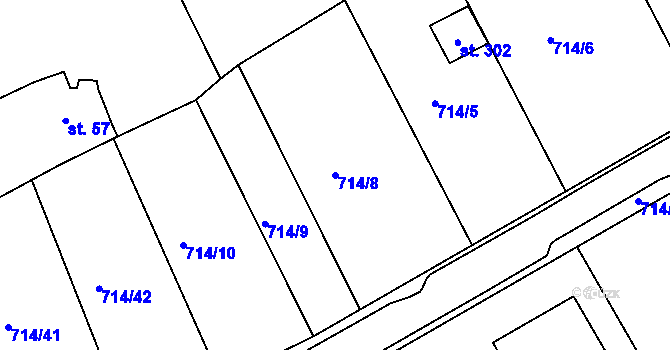 Parcela st. 714/8 v KÚ Mezirolí, Katastrální mapa