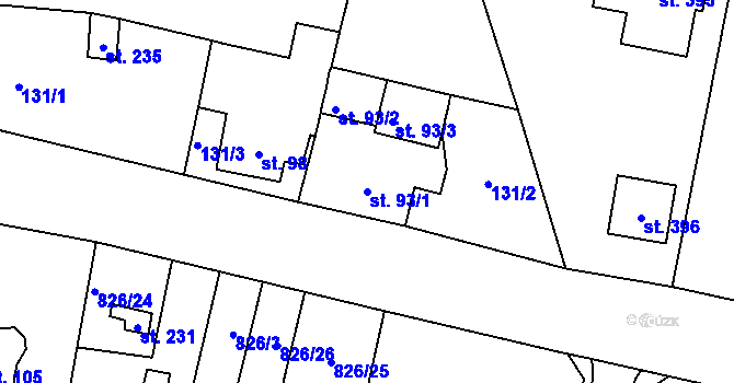 Parcela st. 93/1 v KÚ Mezirolí, Katastrální mapa