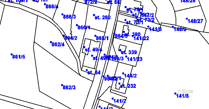 Parcela st. 984/1 v KÚ Mezirolí, Katastrální mapa