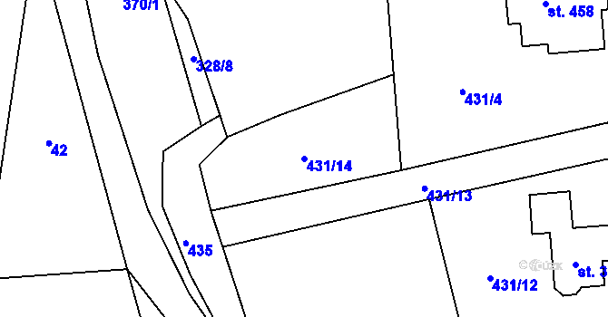 Parcela st. 431/14 v KÚ Mezirolí, Katastrální mapa