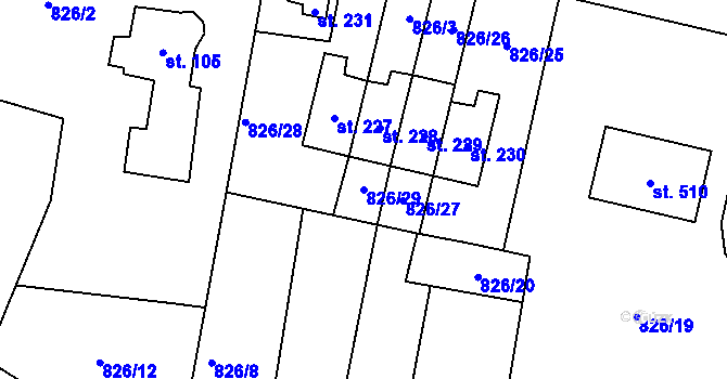 Parcela st. 826/29 v KÚ Mezirolí, Katastrální mapa