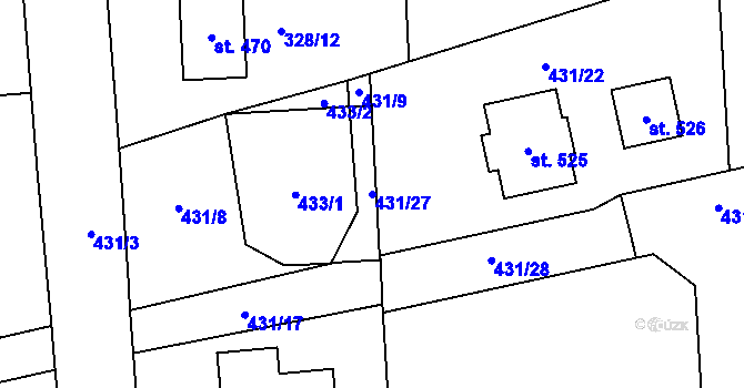 Parcela st. 431/27 v KÚ Mezirolí, Katastrální mapa