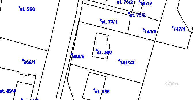 Parcela st. 380 v KÚ Mezirolí, Katastrální mapa