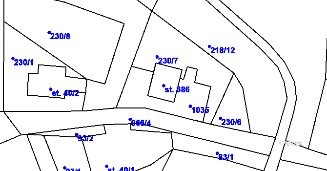 Parcela st. 386 v KÚ Mezirolí, Katastrální mapa