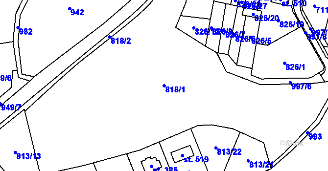 Parcela st. 818/1 v KÚ Mezirolí, Katastrální mapa