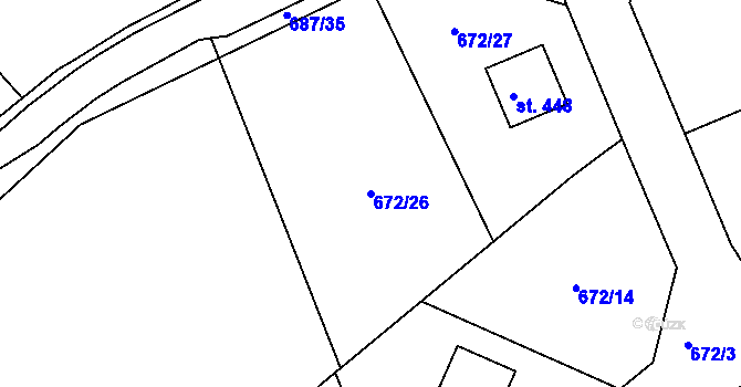 Parcela st. 672/26 v KÚ Mezirolí, Katastrální mapa