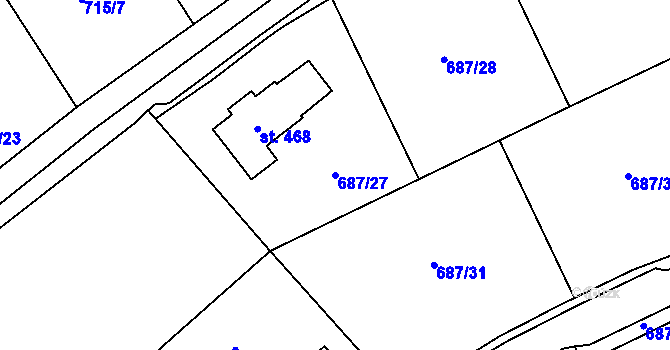 Parcela st. 687/27 v KÚ Mezirolí, Katastrální mapa