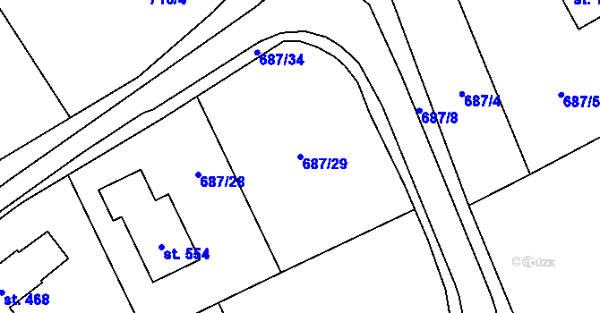 Parcela st. 687/29 v KÚ Mezirolí, Katastrální mapa