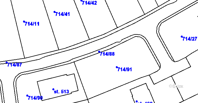 Parcela st. 714/88 v KÚ Mezirolí, Katastrální mapa