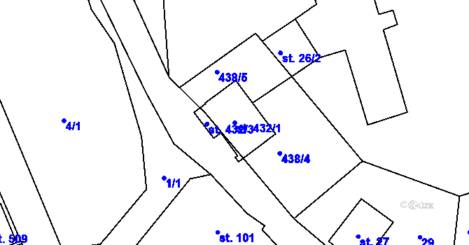 Parcela st. 432/1 v KÚ Mezirolí, Katastrální mapa
