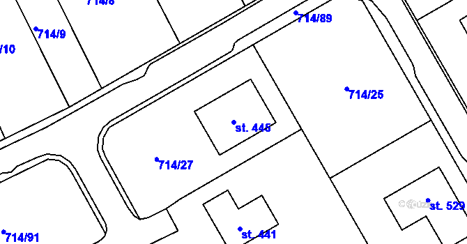 Parcela st. 445 v KÚ Mezirolí, Katastrální mapa