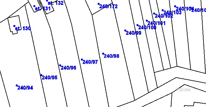 Parcela st. 240/98 v KÚ Mezirolí, Katastrální mapa