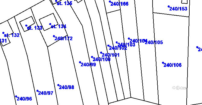 Parcela st. 240/101 v KÚ Mezirolí, Katastrální mapa