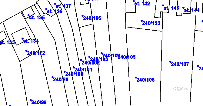 Parcela st. 240/104 v KÚ Mezirolí, Katastrální mapa