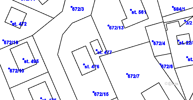 Parcela st. 477 v KÚ Mezirolí, Katastrální mapa