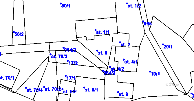 Parcela st. 6 v KÚ Mezirolí, Katastrální mapa