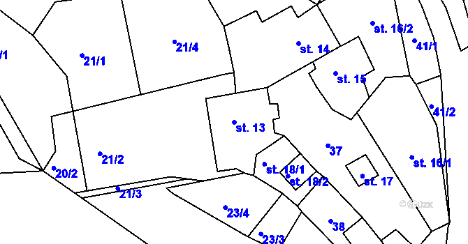 Parcela st. 13 v KÚ Mezirolí, Katastrální mapa