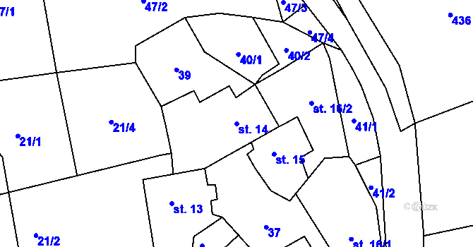 Parcela st. 14 v KÚ Mezirolí, Katastrální mapa