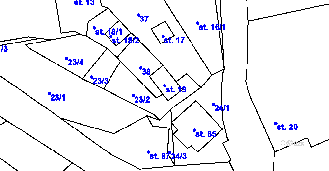 Parcela st. 19 v KÚ Mezirolí, Katastrální mapa