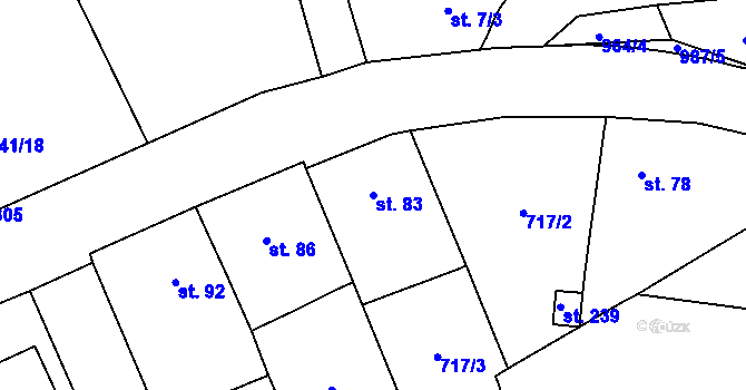 Parcela st. 83 v KÚ Mezirolí, Katastrální mapa