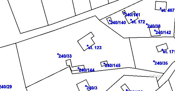 Parcela st. 123 v KÚ Mezirolí, Katastrální mapa