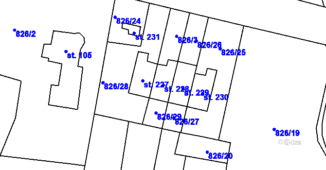 Parcela st. 228 v KÚ Mezirolí, Katastrální mapa