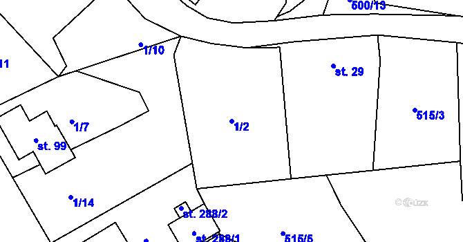 Parcela st. 1/2 v KÚ Mezirolí, Katastrální mapa