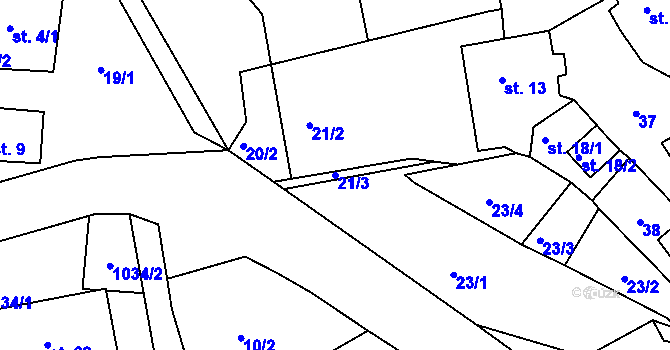 Parcela st. 21/3 v KÚ Mezirolí, Katastrální mapa