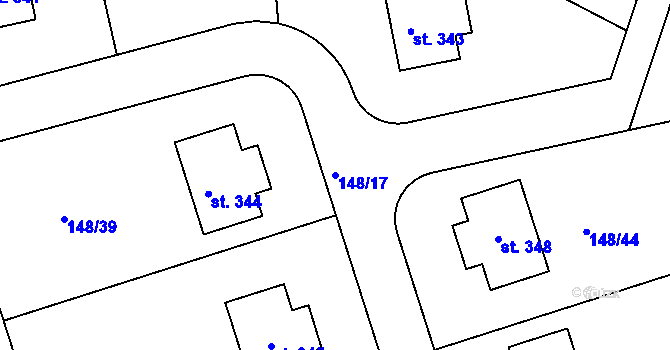 Parcela st. 148/17 v KÚ Mezirolí, Katastrální mapa
